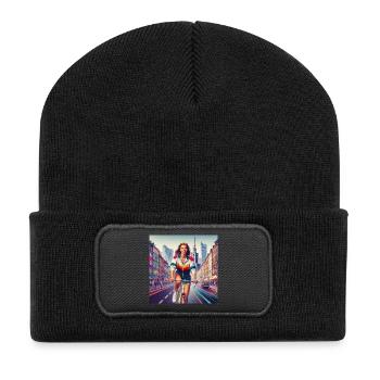 Varsovie Cyclisme Retro Girl Style iconique des années 80 - Beanie recyclé à patch - noir - Devant