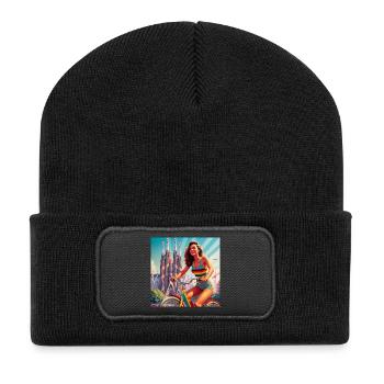 SAGRADA FAMILIA fille rétro sur le vélo - Beanie recyclé à patch - noir - Devant