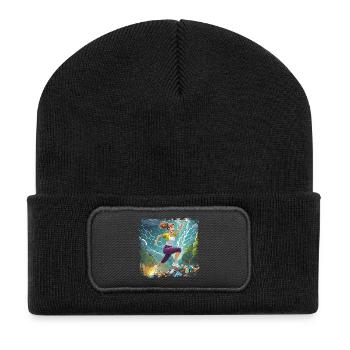Woman jumping over a lot of garbage - Recycled Patch Beanie - black - Front