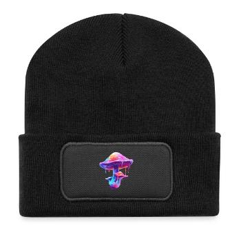 Farbiger Pilz - Recycelte Patch Beanie - Schwarz - Vorne