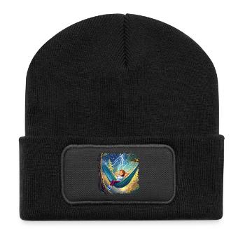 Fille sur hamac, se détendre, avec des flashs - Beanie recyclé à patch - noir - Devant