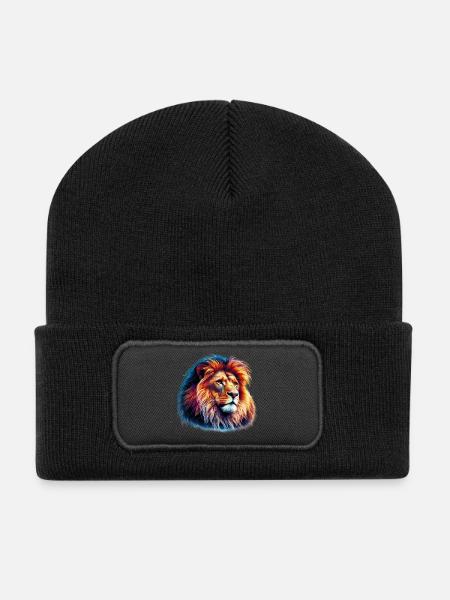 Löwe - Recycelte Patch Beanie - Schwarz