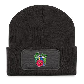 Vogelliebhaber Tier Haustier Papagei Vogel Zoo - Recycelte Patch Beanie - Dunkelgrau - Vorne
