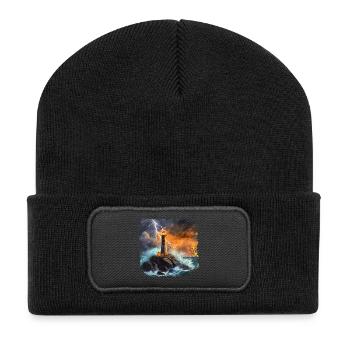 Lighthouse that shines out to sea at night - Recycled Patch Beanie - black - Front