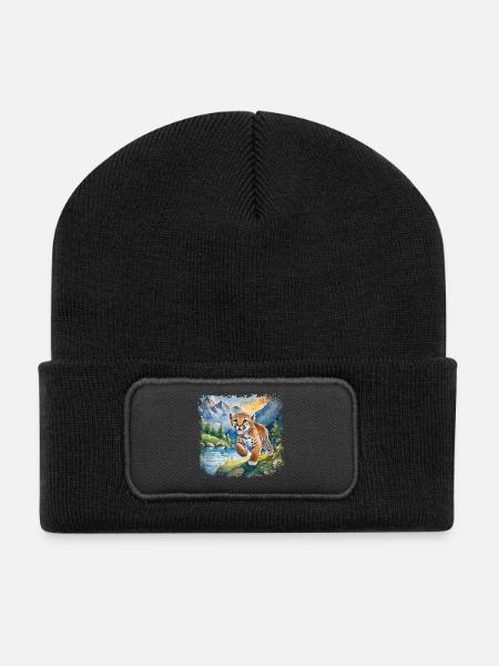 Niedlicher junger Tiger | Kinderbuchstil - Recycelte Patch Beanie - Schwarz