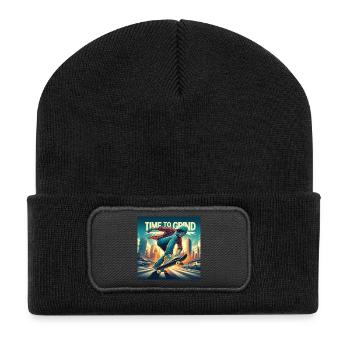 time to grind - Recycelte Patch Beanie - Schwarz - Vorne
