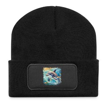 Cute young dolphin in children's book style - Recycled Patch Beanie - black - Front