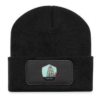 Tour de l'hôtel de ville de Hambourg, Allemagne - Beanie recyclé à patch - noir - Devant