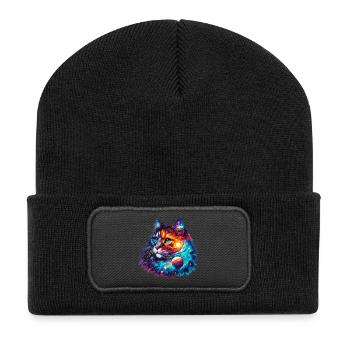Katze - Recycelte Patch Beanie - Schwarz - Vorne