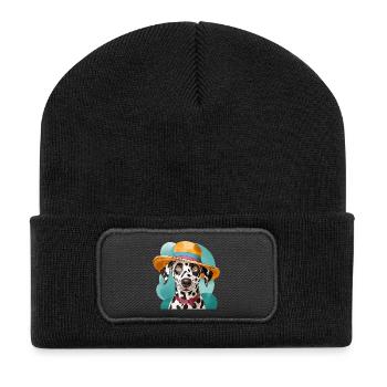 lustiger Dalmatiner mit hut - Recycelte Patch Beanie - Schwarz - Vorne
