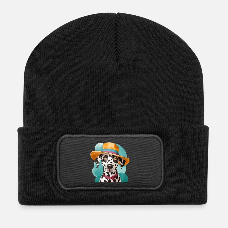 lustiger Dalmatiner mit hut - Recycelte Patch Beanie - Schwarz