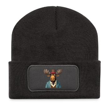 lustiger Elch mit Hut - Recycelte Patch Beanie - Dunkelgrau - Vorne