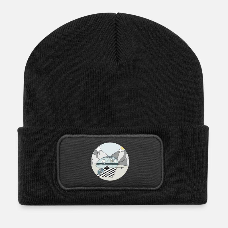 Camping in the mountains with caravan - Recycled Patch Beanie - black