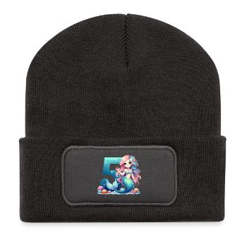 5 Year Old Mermaid Sweet Birthday Gift - Recycled Patch Beanie - dark grey - Front