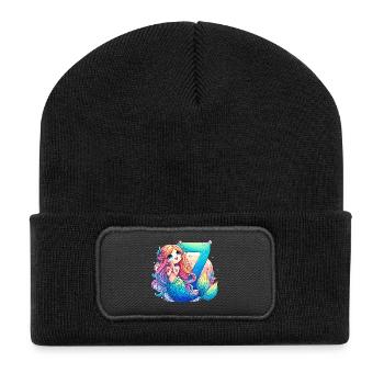 7 ans sirène doux cadeau d’anniversaire - Beanie recyclé à patch - noir - Devant