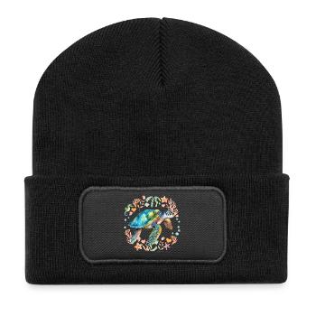 Tortue entourée de créatures marines - Beanie recyclé à patch - noir - Devant
