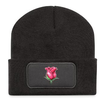 Glitter Pink Rose Illustration - Recycled Patch Beanie - dark grey - Front