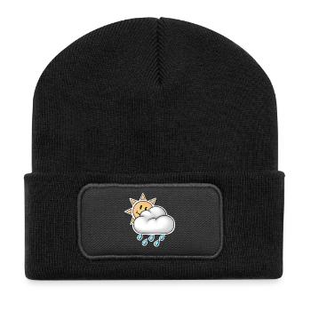 Soleil joyeux avec pluie de nuages - Beanie recyclé à patch - noir - Devant