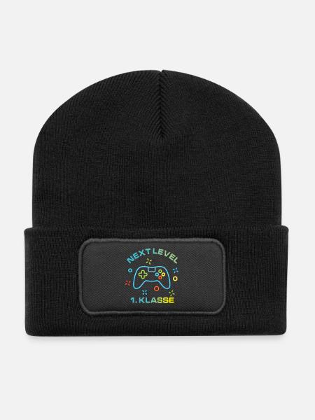 Colorful Game Console Next Level 1st Class - Recycled Patch Beanie - black