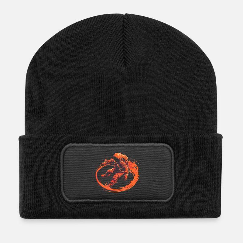 Astronaut von Flammen umzingelt - Recycelte Patch Beanie - Schwarz