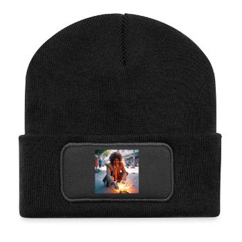 Der Brennende Mann 03 - Recycelte Patch Beanie - Schwarz - Vorne