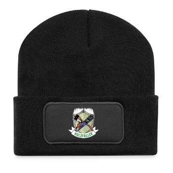 Axt Holz Motorsäge Spruch Holzfäller Holzarbeit - Recycelte Patch Beanie - Schwarz - Vorne
