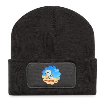 Strandkorb mit Meerblick Ferien Urlaub Erholung - Recycelte Patch Beanie - Dunkelgrau - Vorne