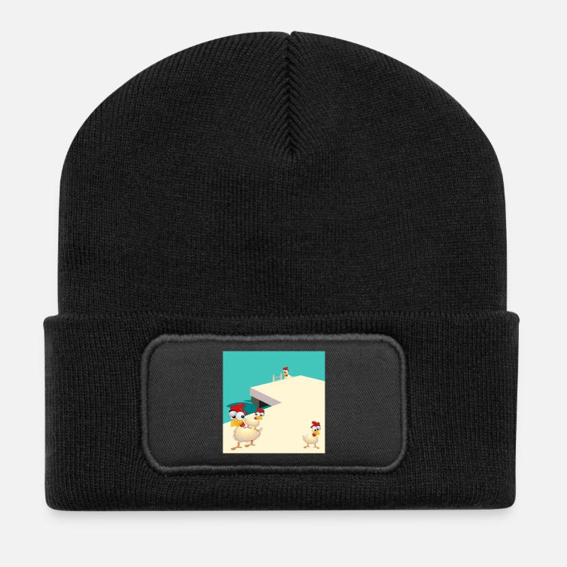 HÜHNER SCHWIMMEN AM SEE - Recycelte Patch Beanie - Schwarz