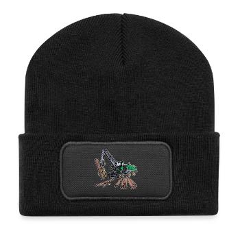 Holz Waldarbeit Holzarbeit Holzfäller Festmeter - Recycelte Patch Beanie - Schwarz - Vorne