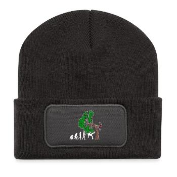 Baum Evolution Holzarbeit Holzfäller Baumfäller - Recycelte Patch Beanie - Dunkelgrau - Vorne