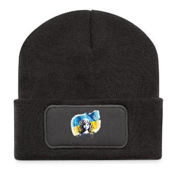 Ukraine Mädchen Flagge stoppt den Krieg - Recycelte Patch Beanie - Dunkelgrau - Vorne