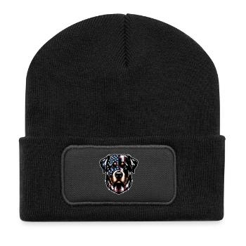 Rottweiler USA Hunde Design - Recycelte Patch Beanie - Schwarz - Vorne