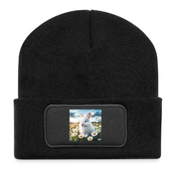 Adorable White Bunny - Recycled Patch Beanie - black - Front