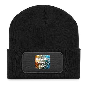 Lehrer Lehrerin Geld und Ruhm Geschenk - Recycelte Patch Beanie - Schwarz - Vorne