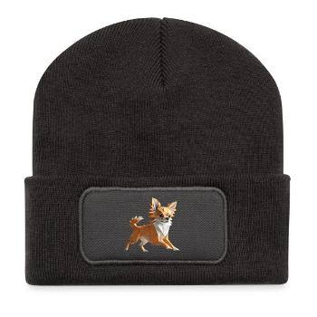 Cute Chihuahua Dog Origami Geometric 3D - Recycled Patch Beanie - dark grey - Front
