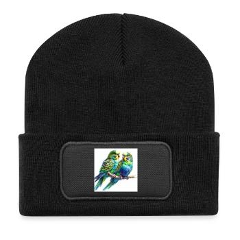 Perruches aquarelle - Beanie recyclé à patch - noir - Devant