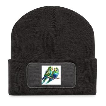 Perruches aquarelle - Beanie recyclé à patch - charbon - Devant