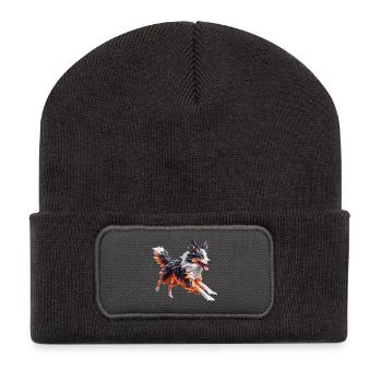 Border Collie Dog Origami Geometric 3D - Recycled Patch Beanie - dark grey - Front
