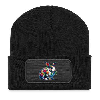 Lapin décoré de fleurs - Beanie recyclé à patch - noir - Devant