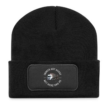 holztransport lkw fahrer sprüche forst waldarbeit - Recycelte Patch Beanie - Schwarz - Vorne