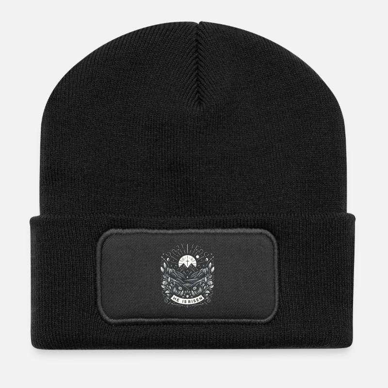 Ostern Berglandschaft Linienstil - Recycelte Patch Beanie - Schwarz