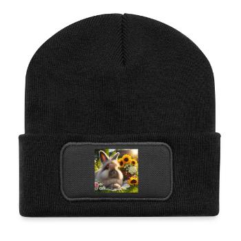 Lapin angora gris - Beanie recyclé à patch - noir - Devant
