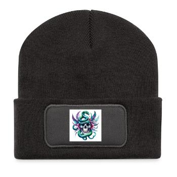 Aquarelle Crâne et Serpent - Beanie recyclé à patch - charbon - Devant