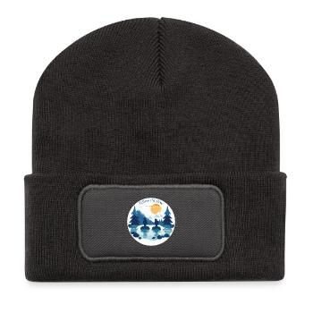 Zwei Frauen nehmen ein Eisbad in den kalten Bergen - Recycelte Patch Beanie - Dunkelgrau - Vorne
