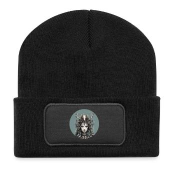 Mystical forest goddess with deer antlers, shaman. - Recycled Patch Beanie - black - Front