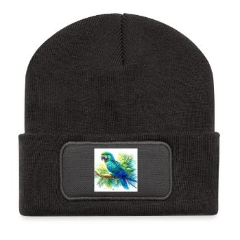 Aquarell Blauer Ara - Recycelte Patch Beanie - Dunkelgrau - Vorne