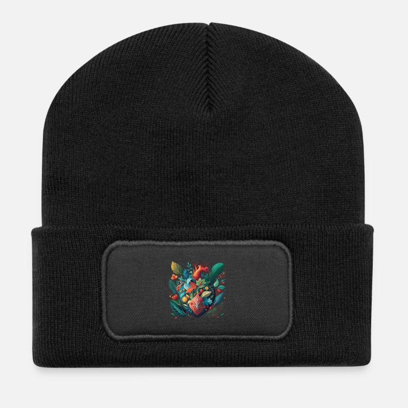 Cœur botanique arc-en-ciel - Beanie recyclé à patch - noir