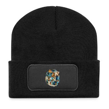 Village de maisons colorées en teinte bleue - Beanie recyclé à patch - noir - Devant