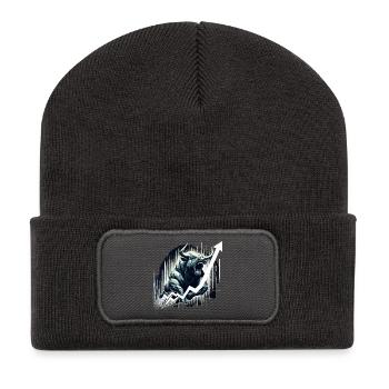 Taureau Bull Stocks Géométrie Wall Street Cadeau - Beanie recyclé à patch - charbon - Devant