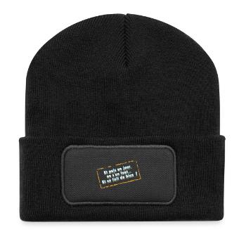 On s'en fout et ça fait du bien - Beanie recyclé à patch - noir - Devant
